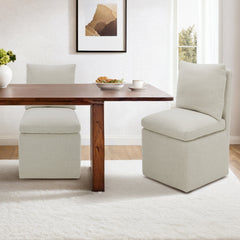 Side Chair, Linen Upholstery with Wood Frame and Rolling Casters