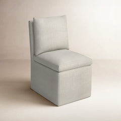 Side Chair, Linen Upholstery with Wood Frame and Rolling Casters