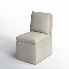 Side Chair, Linen Upholstery with Wood Frame and Rolling Casters