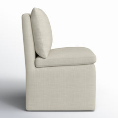Side Chair, Linen Upholstery with Wood Frame and Rolling Casters