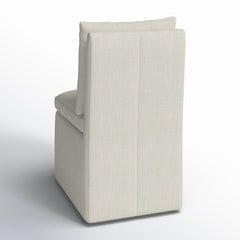 Side Chair, Linen Upholstery with Wood Frame and Rolling Casters