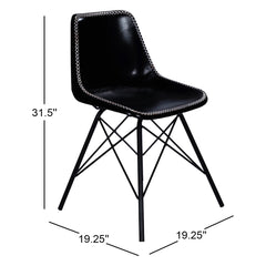 Side Chair, Medium Brown Genuine Leather, Black Iron Legs