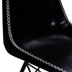 Side Chair, Medium Brown Genuine Leather, Black Iron Legs