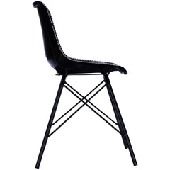 Side Chair, Medium Brown Genuine Leather, Black Iron Legs