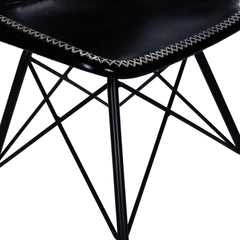 Side Chair, Medium Brown Genuine Leather, Black Iron Legs