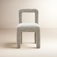 Side Chair, Pine Wood Frame, Gray Boucle Upholstery