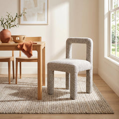 Side Chair, Pine Wood Frame, Gray Boucle Upholstery