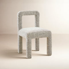 Side Chair, Pine Wood Frame, Gray Boucle Upholstery