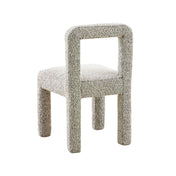 Side Chair, Pine Wood Frame, Gray Boucle Upholstery