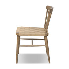 Side Chair, Solid Oak Frame, Spindle Back, Woven Rush Seat