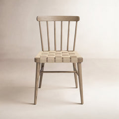 Side Chair, Solid Oak Frame, Spindle Back, Woven Rush Seat