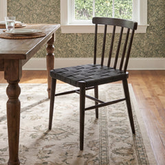 Side Chair, Solid Oak Frame, Spindle Back, Woven Rush Seat