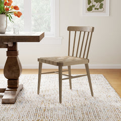 Side Chair, Solid Oak Frame, Spindle Back, Woven Rush Seat