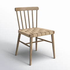 Side Chair, Solid Oak Frame, Spindle Back, Woven Rush Seat