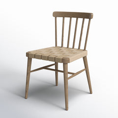 Side Chair, Solid Oak Frame, Spindle Back, Woven Rush Seat