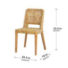 Side Chair, Solid Wood Frame, Woven Back and Seat, Brown Finish