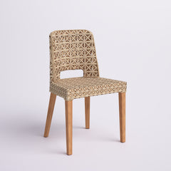 Side Chair, Solid Wood Frame, Woven Back and Seat, Brown Finish