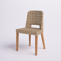 Side Chair, Solid Wood Frame, Woven Back and Seat, Brown Finish