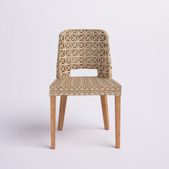 Side Chair, Solid Wood Frame, Woven Back and Seat, Brown Finish