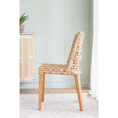Side Chair, Solid Wood Frame, Woven Back and Seat, Brown Finish