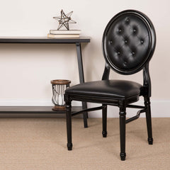 Side Chair, Vinyl Seat, Fluted Resin Legs, Black Legs