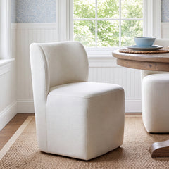 Side Chair with Casters in Cotton Tweed Upholstery