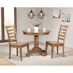 Side Chair with Ladder Back in Solid Rubberwood, Brown