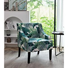 Side Chair with Leafy Print Microfiber Upholstery