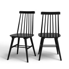 Side Chairs, Set of 14, Black Solid Wood with Slat Back