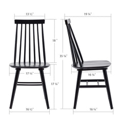 Side Chairs, Set of 14, Black Solid Wood with Slat Back