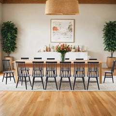 Side Chairs, Set of 14, Black Solid Wood with Slat Back