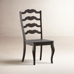 Side Chairs, Set of 2, Antique Black Solid Wood with Ladder Back