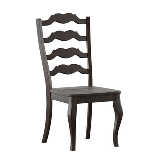 Side Chairs, Set of 2, Antique Black Solid Wood with Ladder Back
