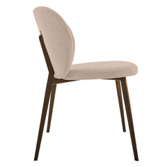 Side Chairs, Set of 2, Beige Fabric, Brown Steel Legs
