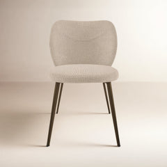 Side Chairs, Set of 2, Beige Fabric, Brown Steel Legs