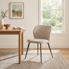 Side Chairs, Set of 2, Beige Fabric, Brown Steel Legs