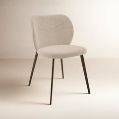 Side Chairs, Set of 2, Beige Fabric, Brown Steel Legs