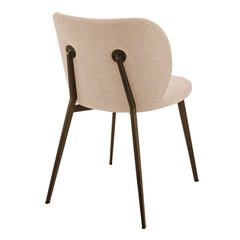 Side Chairs, Set of 2, Beige Fabric, Brown Steel Legs