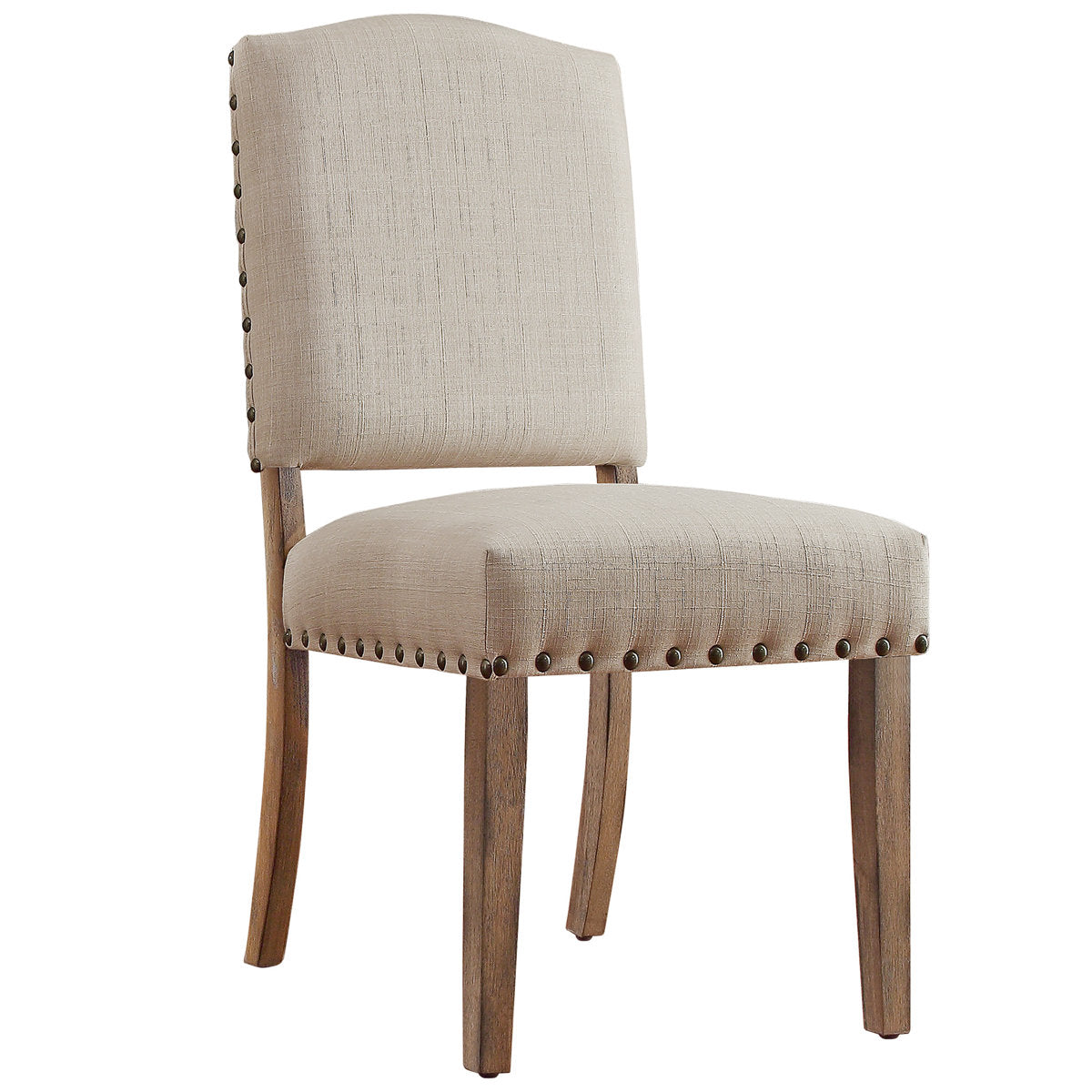 Side Chairs, Set of 2, Beige Linen with Light Distressed Natural Legs