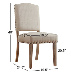 Side Chairs, Set of 2, Beige Linen with Light Distressed Natural Legs