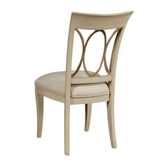Side Chairs, Set of 2, Beige Oak, Queen Anne Back, White Legs