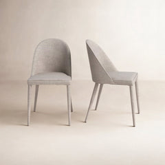 Side Chairs, Set of 2, Beige Polyester, Light Gray Iron Legs