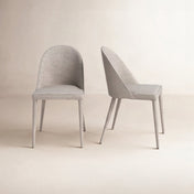 Side Chairs, Set of 2, Beige Polyester, Light Gray Iron Legs