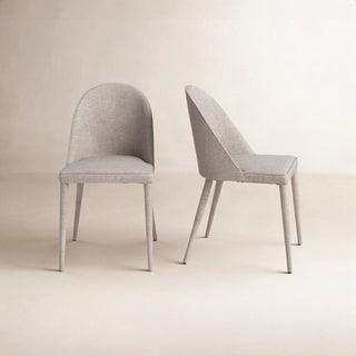 Side Chairs, Set of 2, Beige Polyester, Light Gray Iron Legs