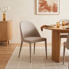 Side Chairs, Set of 2, Beige Polyester, Light Gray Iron Legs