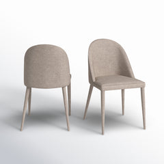 Side Chairs, Set of 2, Beige Polyester, Light Gray Iron Legs
