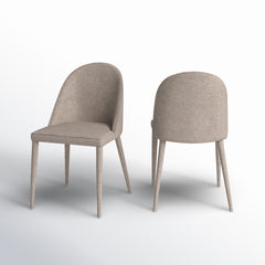 Side Chairs, Set of 2, Beige Polyester, Light Gray Iron Legs
