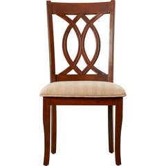 Side Chairs, Set of 2, Beige Polyester Seats with Brown Cherry Wood Frame
