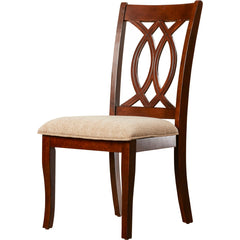 Side Chairs, Set of 2, Beige Polyester Seats with Brown Cherry Wood Frame