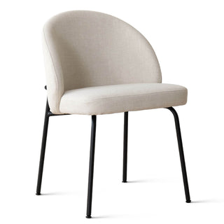 Side Chairs, Set of 2, Beige Polyester with Black Metal Legs